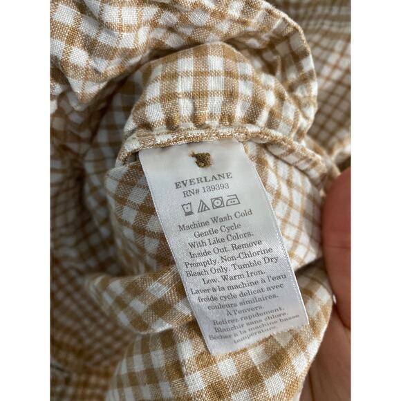 Everlane button down shirt dress women’s size M tan plaid 100% linen minimalist - Picture 7 of 8
